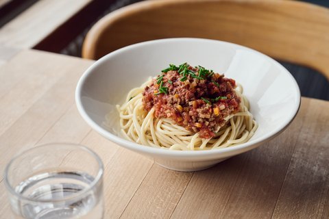 Spaghettimit Vegi-Bolognese