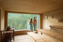 Guests can enjoy the view from the sauna in the wellness area of the Saas-Fee wellnessHostel4000.